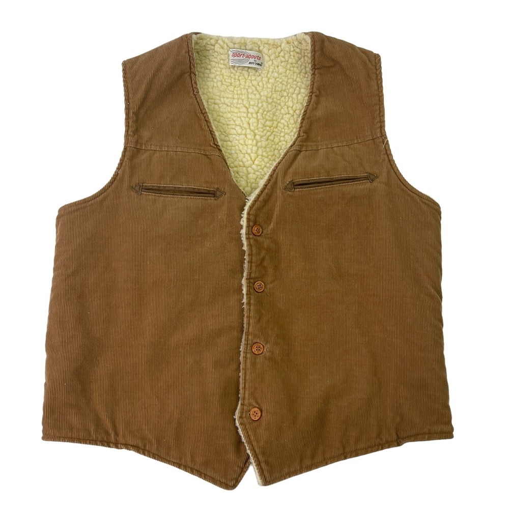 Vtg Sport Abouts By Big Yank Mens M Western Vest Brown Corduroy Button Pockets - Picture 2 of 11